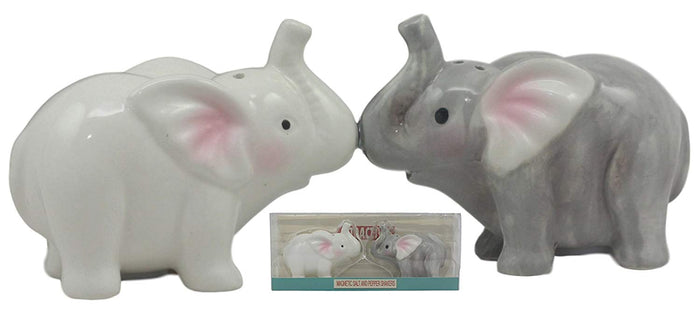 Ebros Gift Ebros Kissing Elephant Couple Ceramic Salt And Pepper Shakers Figurine Decor Set 3.5"Long