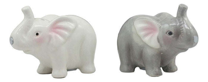 Ebros Gift Ebros Kissing Elephant Couple Ceramic Salt And Pepper Shakers Figurine Decor Set 3.5"Long