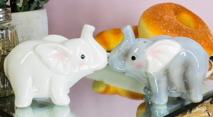 ebros gift Ebros Kissing Elephant Couple Ceramic Salt And Pepper Shakers Figurine Decor Set 3.5"Long