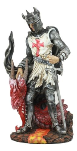 Ebros Gift Ebros Knight Of The Cross Saint George Holding Slain Red Dragon Statue 12.5"Tall