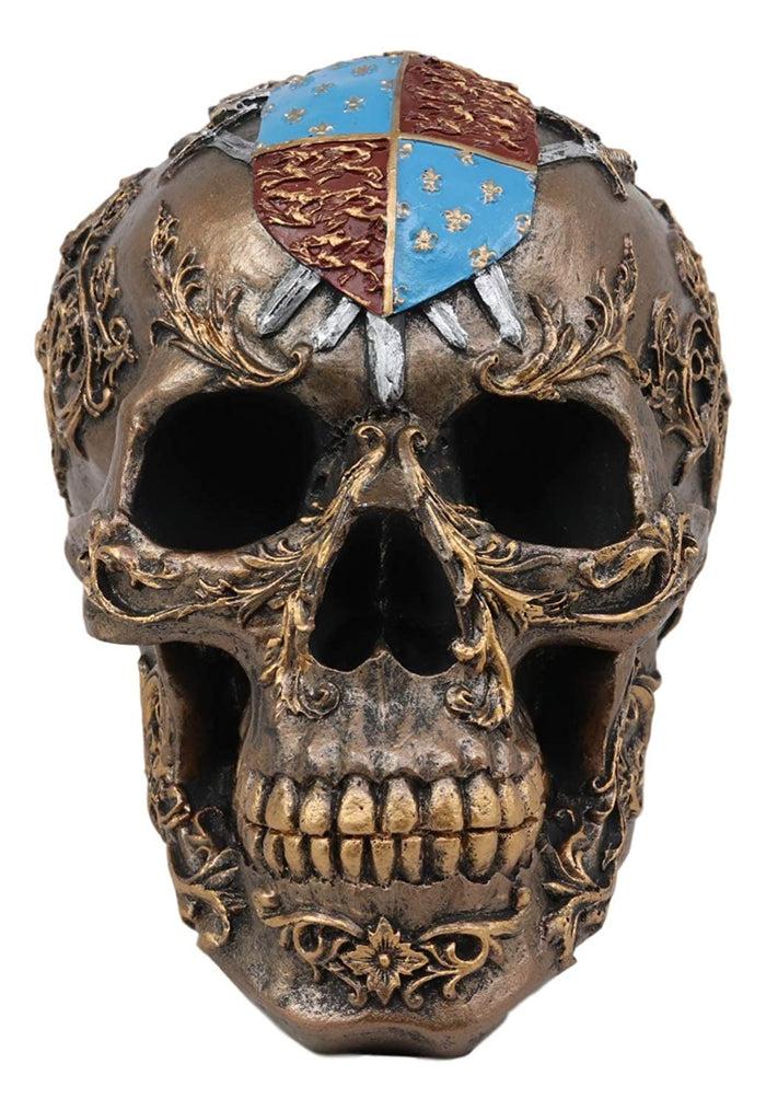 Ebros Gift Ebros Knights Of Templar Medieval Heraldry Shield Crest With Swords Skull Statue Decor