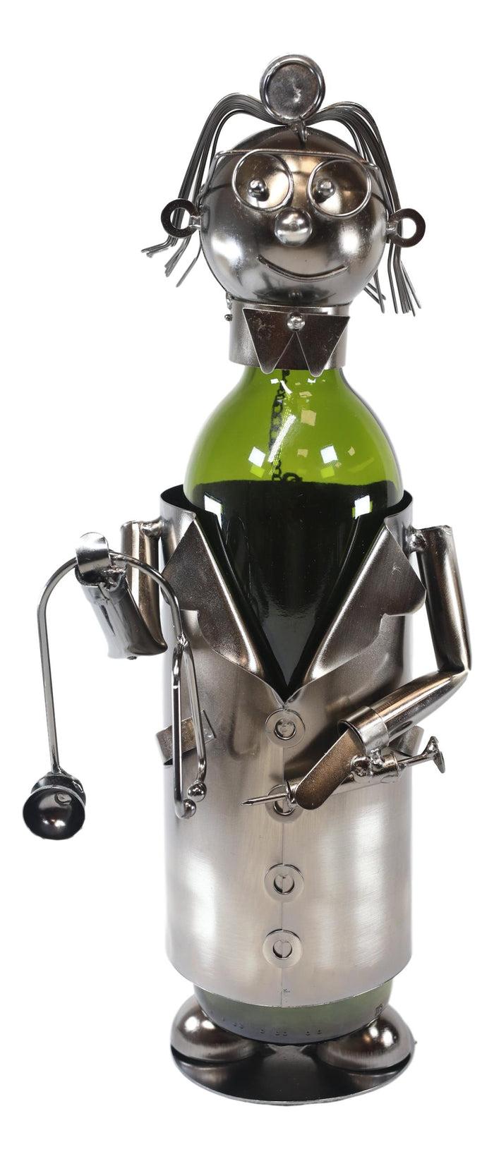 Ebros Gift Ebros Lady Family Doctor Metal Wine Bottle Holder Caddy 13.75"H Decor