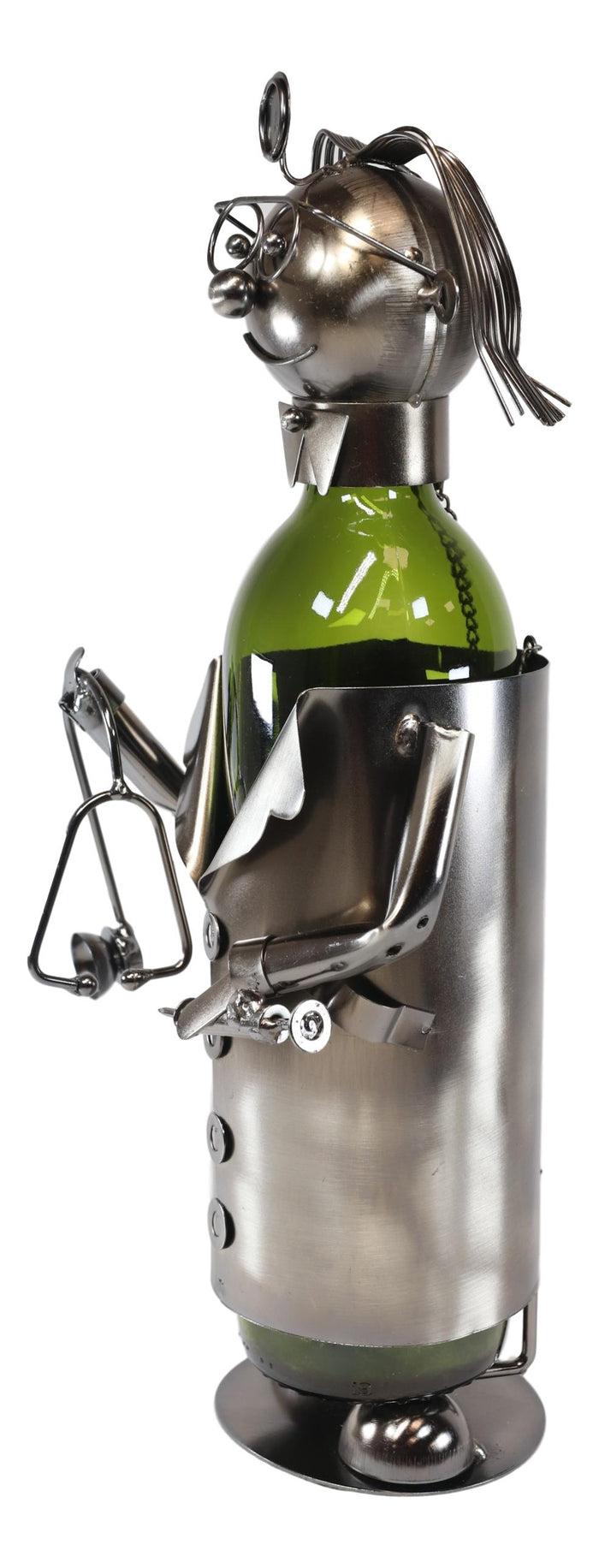 Ebros Gift Ebros Lady Family Doctor Metal Wine Bottle Holder Caddy 13.75"H Decor