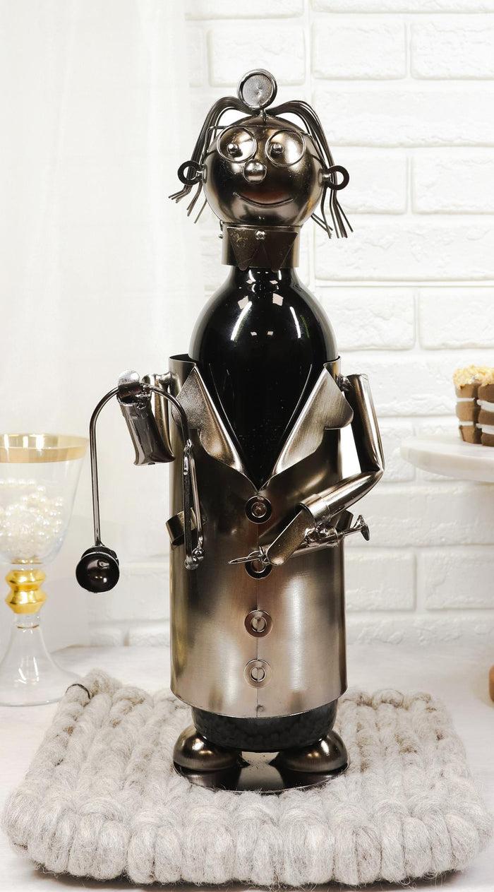 ebros gift Ebros Lady Family Doctor Metal Wine Bottle Holder Caddy 13.75"H Decor