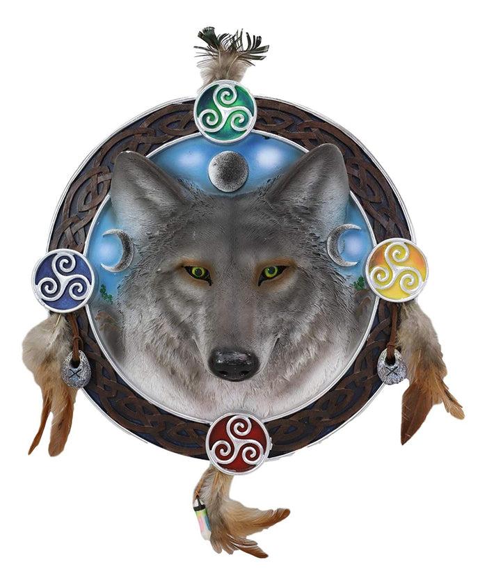 Ebros Gift Ebros Large 12" Diameter Triple Goddess Triskele Trinity Celtic Alpha Wolf Round Dreamcatcher With Feathers Wall Hanging Decor Accent Dream Catcher Decoration Hanger For Home And Office Talisman