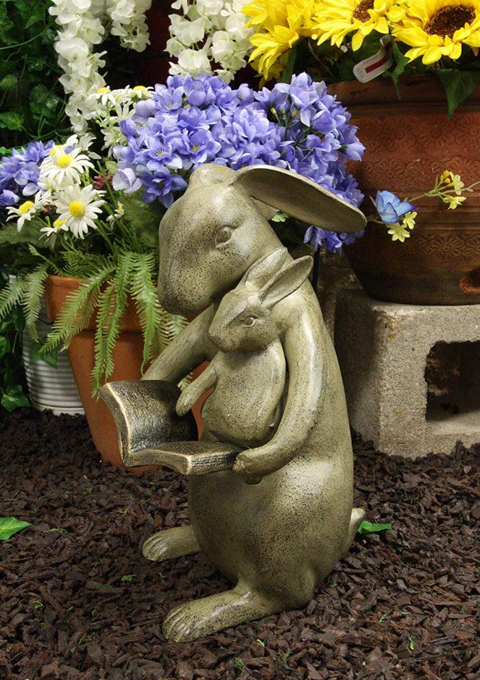 ebros gift Ebros Large 13"Tall Aluminum Whimsical Story Time Mother Rabbit Reading Book To Her Kit Garden Statue Animal Fairy Tale Nursery Rhymes Rustic Cottage Outdoors Lawn Pool Patio Home Decorative Figurine