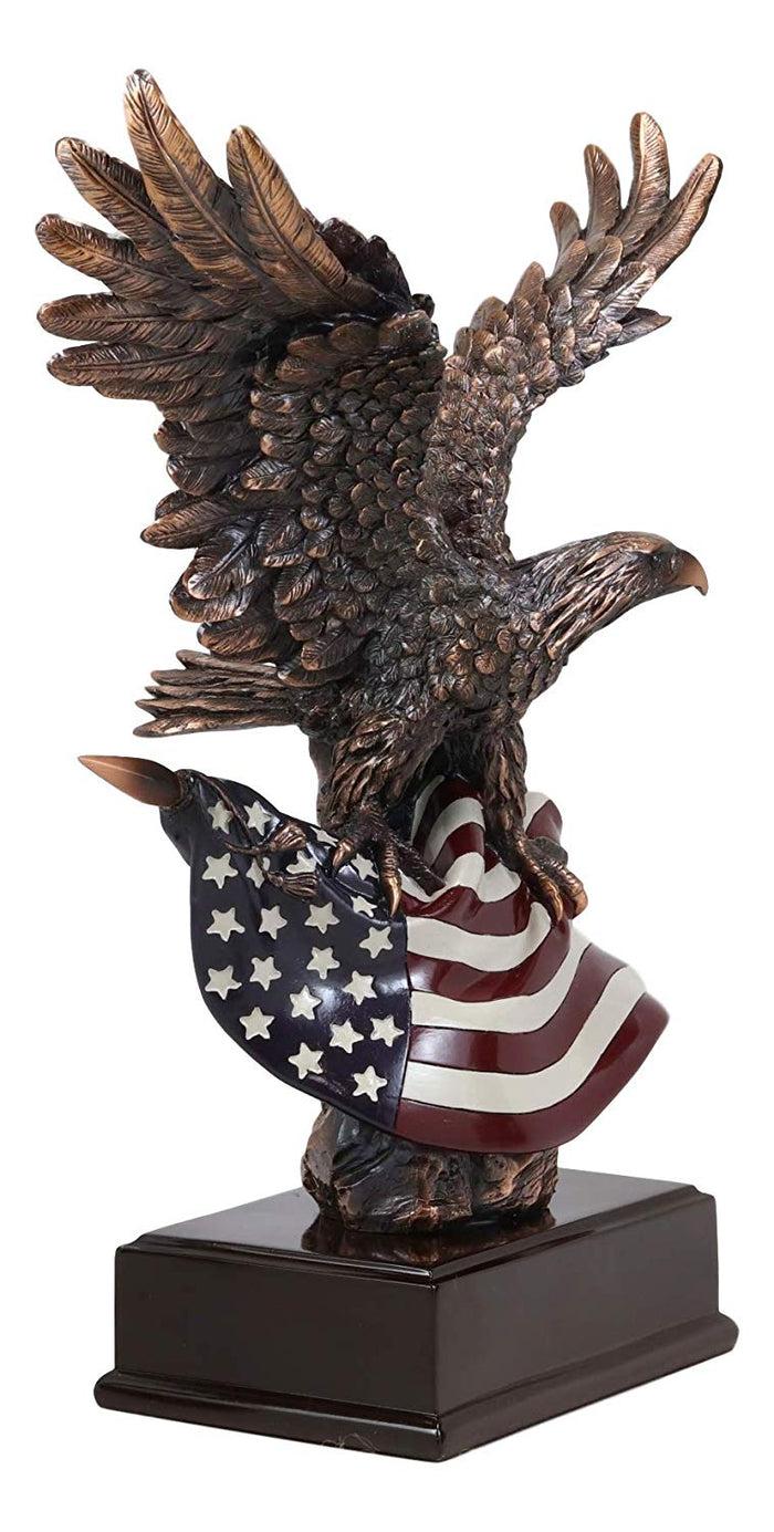 Ebros Gift Ebros Large 14.5" Tall Bald Eagle Perching On American Flag Figurine With Base