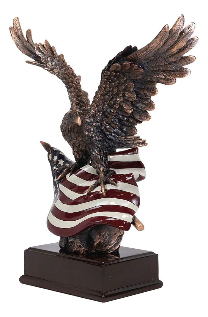 Ebros Gift Ebros Large 14.5" Tall Bald Eagle Perching On American Flag Figurine With Base