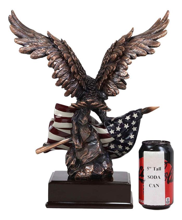 Ebros Gift Ebros Large 14.5" Tall Bald Eagle Perching On American Flag Figurine With Base