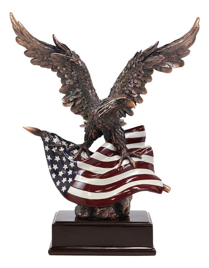 ebros gift Ebros Large 14.5" Tall Bald Eagle Perching On American Flag Figurine With Base