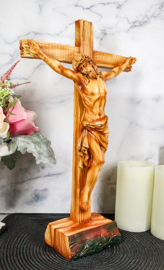 Ebros Gift Ebros Large 15"H Jesus Christ With Crown Of Thorns On The Cross Desktop Plaque