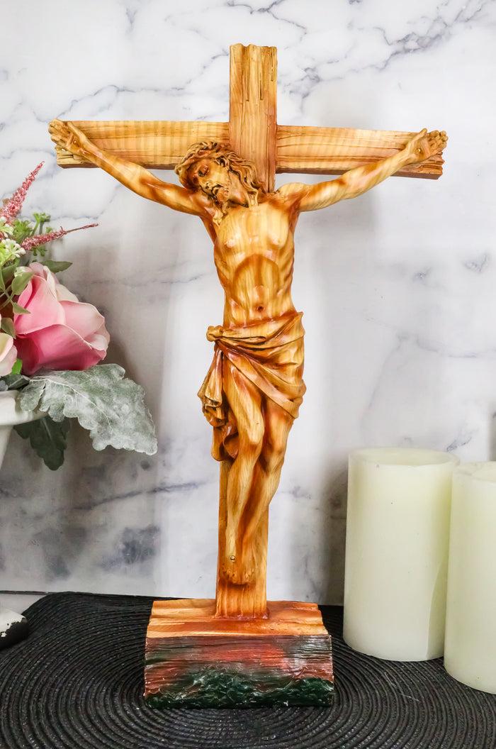 ebros gift Ebros Large 15"H Jesus Christ with Crown of Thorns On The Cross Desktop Plaque