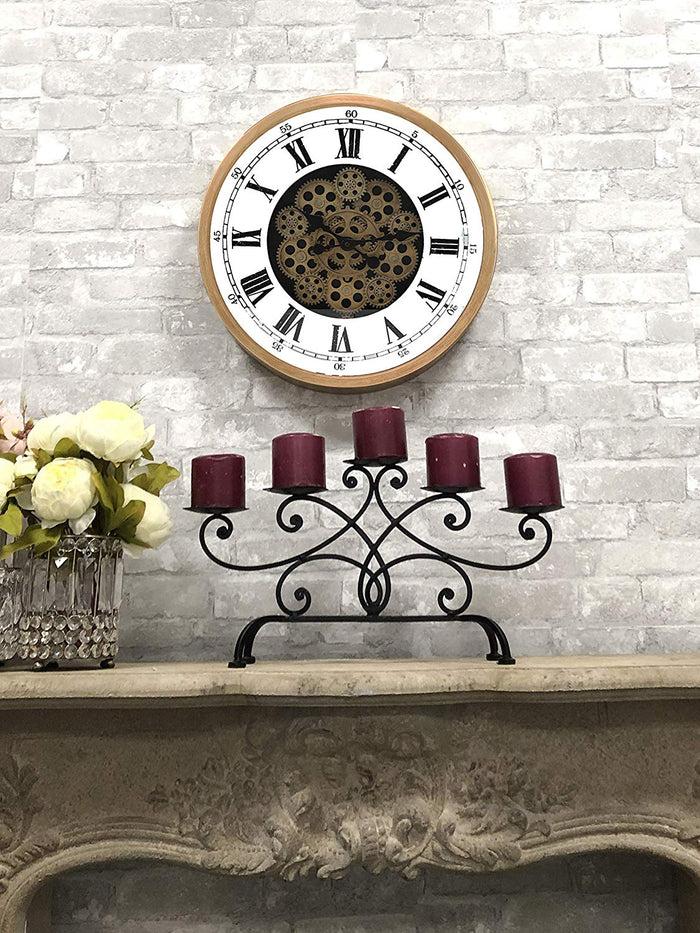 Ebros Gift Ebros Large 18.25"Diameter Vintage Antique Design Gold Steampunk Wall Clock With Complex Mechanical Moving Gears Mirror Face Roman Numerals Victorian Industrial Accent Clockwork Gearwork Decor Clocks