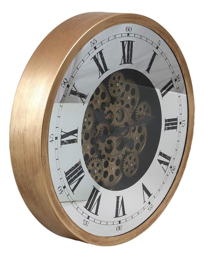 Ebros Gift Ebros Large 18.25"Diameter Vintage Antique Design Gold Steampunk Wall Clock With Complex Mechanical Moving Gears Mirror Face Roman Numerals Victorian Industrial Accent Clockwork Gearwork Decor Clocks