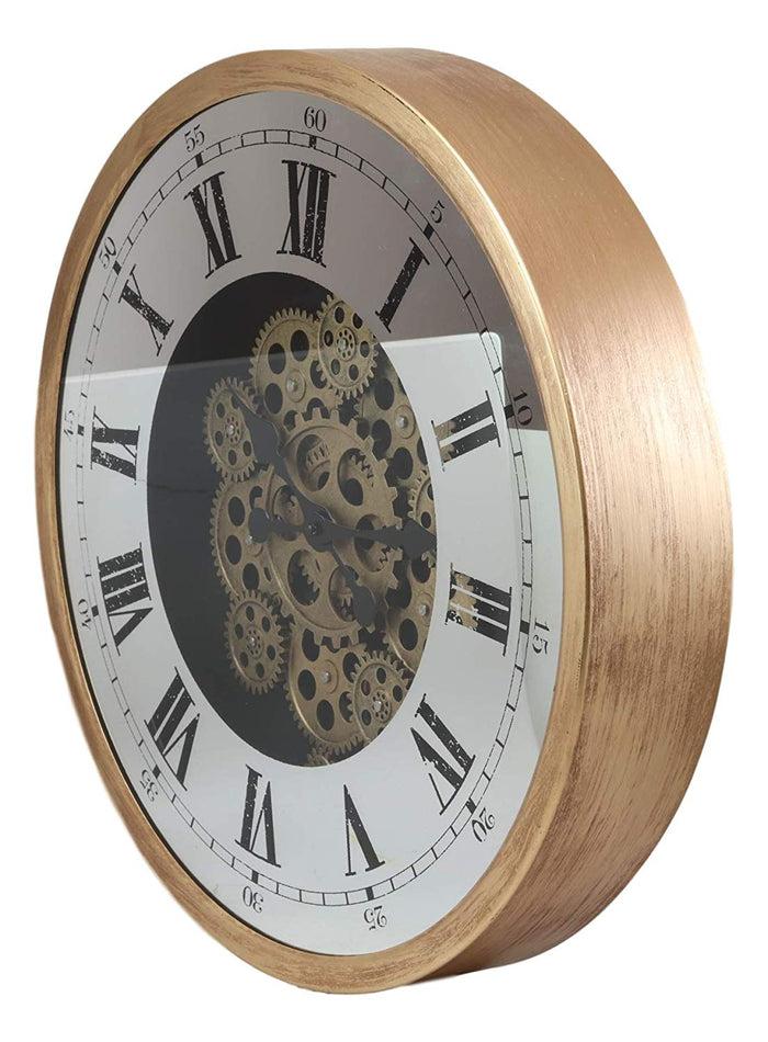 Ebros Gift Ebros Large 18.25"Diameter Vintage Antique Design Gold Steampunk Wall Clock With Complex Mechanical Moving Gears Mirror Face Roman Numerals Victorian Industrial Accent Clockwork Gearwork Decor Clocks