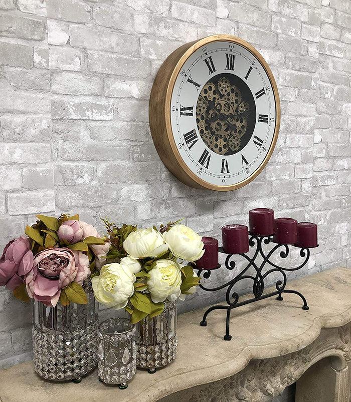 ebros gift Ebros Large 18.25"Diameter Vintage Antique Design Gold Steampunk Wall Clock With Complex Mechanical Moving Gears Mirror Face Roman Numerals Victorian Industrial Accent Clockwork Gearwork Decor Clocks