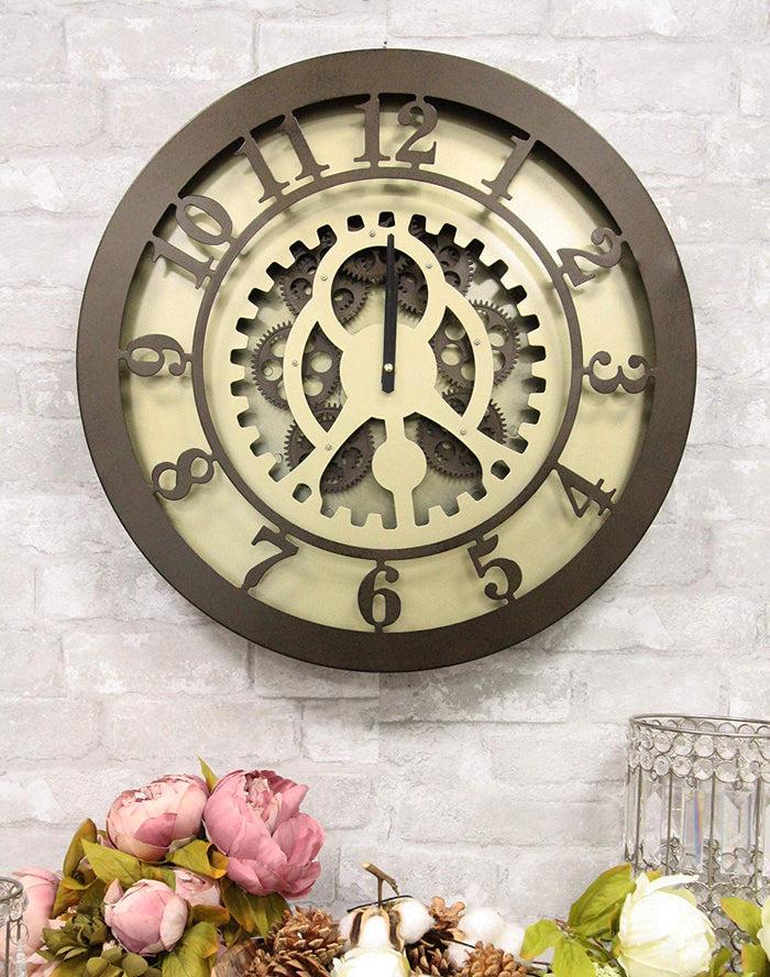 ebros gift Ebros Large 19.5" W Steampunk Industrial Metal Wall Clock with Moving Gearwork