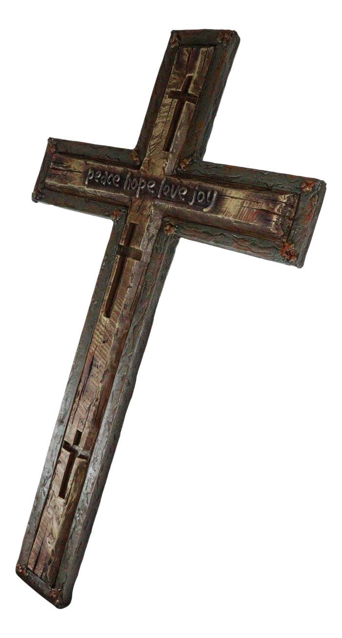 Ebros Gift Ebros Large 20"H Rustic Peace Hope Love Joy Layered Faux Barn Wood Wall Cross Plaque