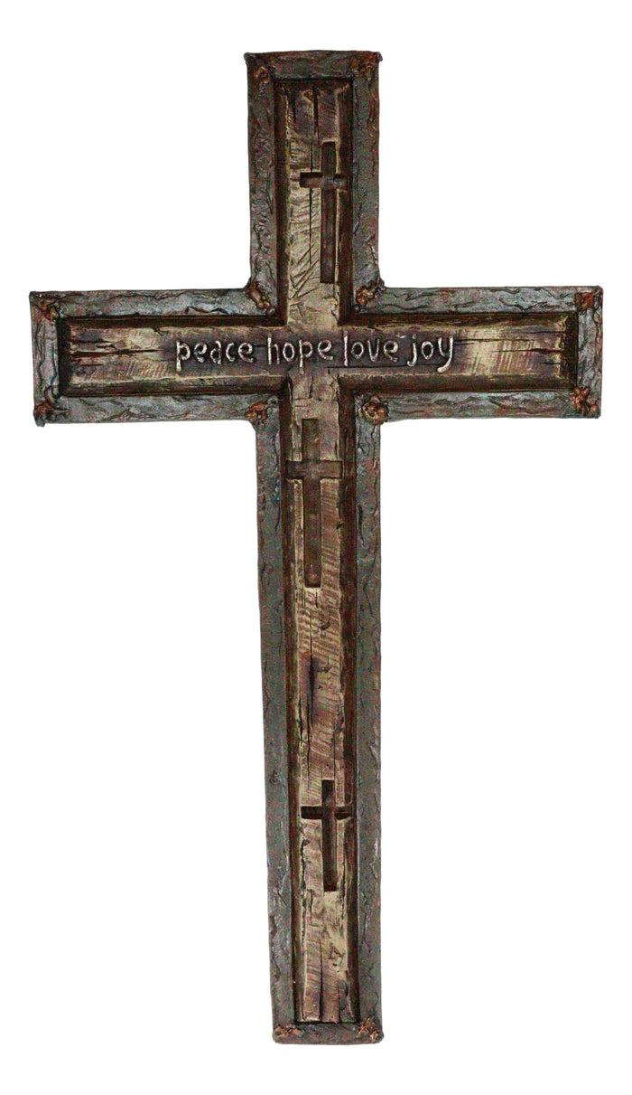 Ebros Gift Ebros Large 20"H Rustic Peace Hope Love Joy Layered Faux Barn Wood Wall Cross Plaque
