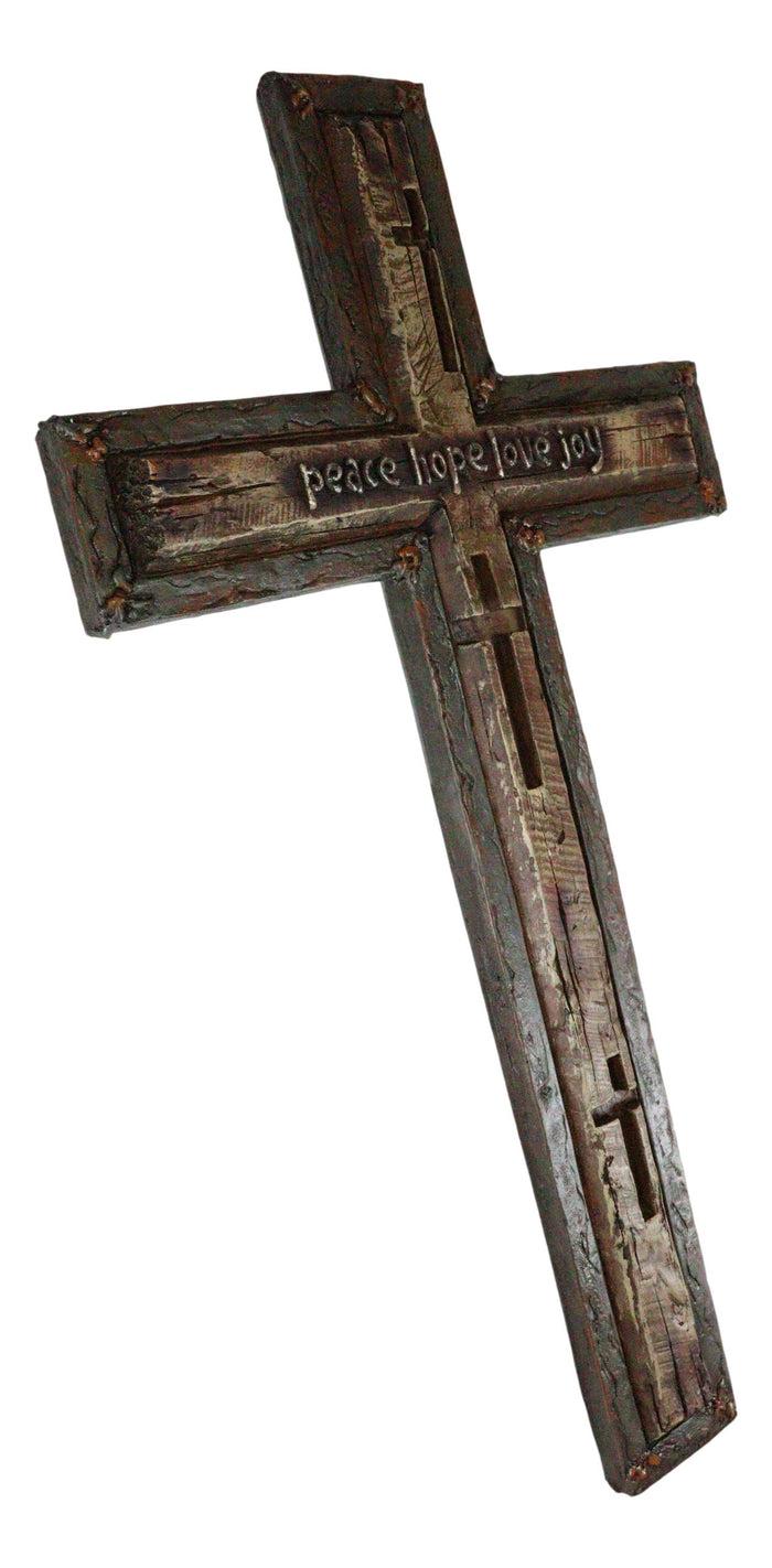 Ebros Gift Ebros Large 20"H Rustic Peace Hope Love Joy Layered Faux Barn Wood Wall Cross Plaque