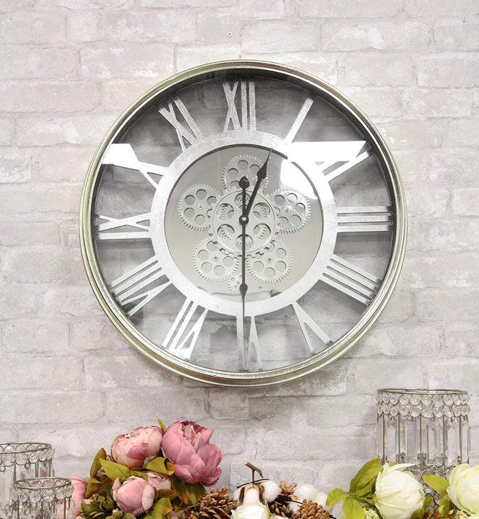 Ebros Gift Ebros Large 21.25" W Contemporary Modern Transitional Design Steampunk Wall Clock With Complex Mechanical Moving Gears Mirror Face Roman Numerals Accent Clockwork Gearwork Decor
