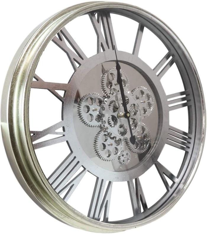 Ebros Gift Ebros Large 21.25" W Contemporary Modern Transitional Design Steampunk Wall Clock With Complex Mechanical Moving Gears Mirror Face Roman Numerals Accent Clockwork Gearwork Decor