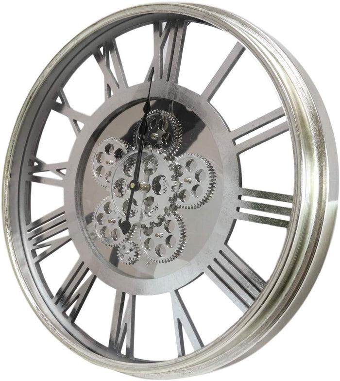 ebros gift Ebros Large 21.25" W Contemporary Modern Transitional Design Steampunk Wall Clock with Complex Mechanical Moving Gears Mirror Face Roman Numerals Accent Clockwork Gearwork Decor