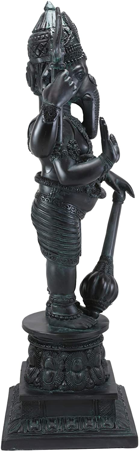 Ebros Gift Ebros Large 21" Tall Bali Ganesha With Dhoti In War Armor On Pillar With Rat Statue