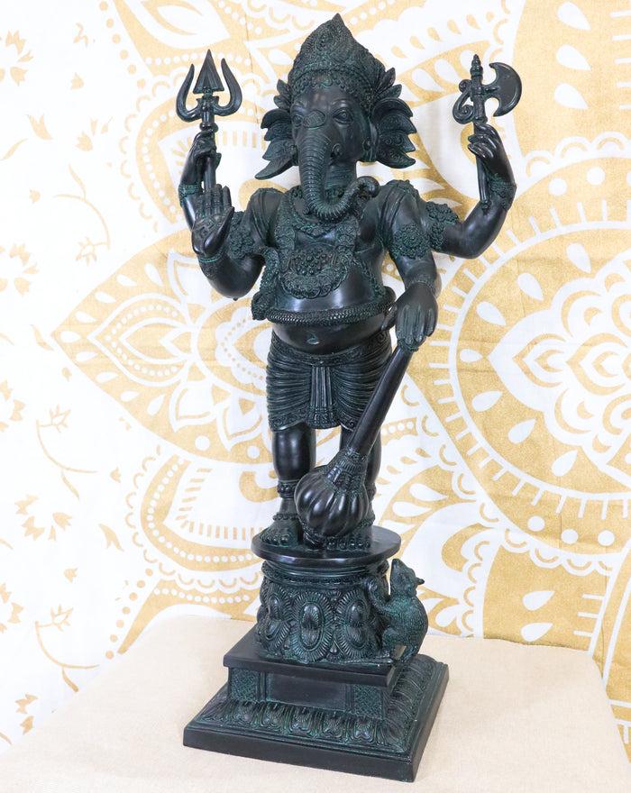 Ebros Gift Ebros Large 21" Tall Bali Ganesha With Dhoti In War Armor On Pillar With Rat Statue