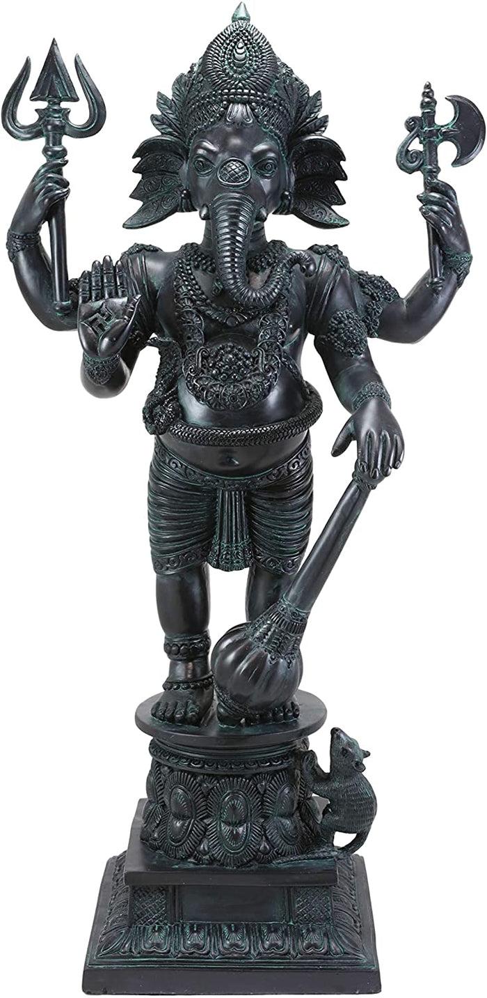 Ebros Gift Ebros Large 21" Tall Bali Ganesha With Dhoti In War Armor On Pillar With Rat Statue