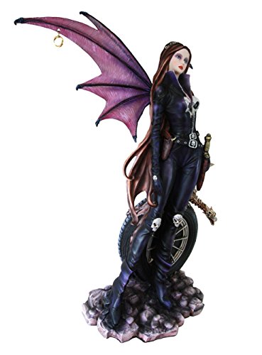 Ebros Gift Ebros Large 22" Tall Goth Rocker Biker Skull Fairy With Pet Dragon Statue
