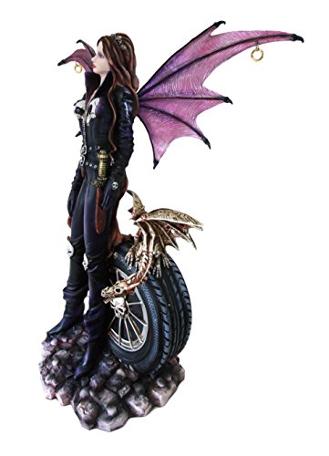 Ebros Gift Ebros Large 22" Tall Goth Rocker Biker Skull Fairy With Pet Dragon Statue
