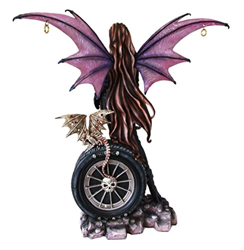 Ebros Gift Ebros Large 22" Tall Goth Rocker Biker Skull Fairy With Pet Dragon Statue