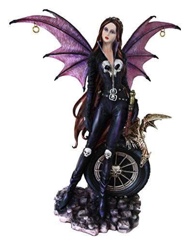 ebros gift Ebros Large 22" Tall Goth Rocker Biker Skull Fairy With Pet Dragon Statue