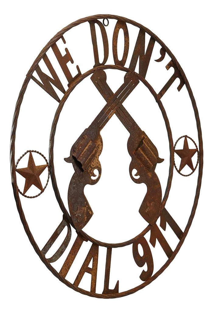 Ebros Gift Ebros Large 24 Inch Round Wild West We Don't Dial 911 Metal Wall Sign Home Decor