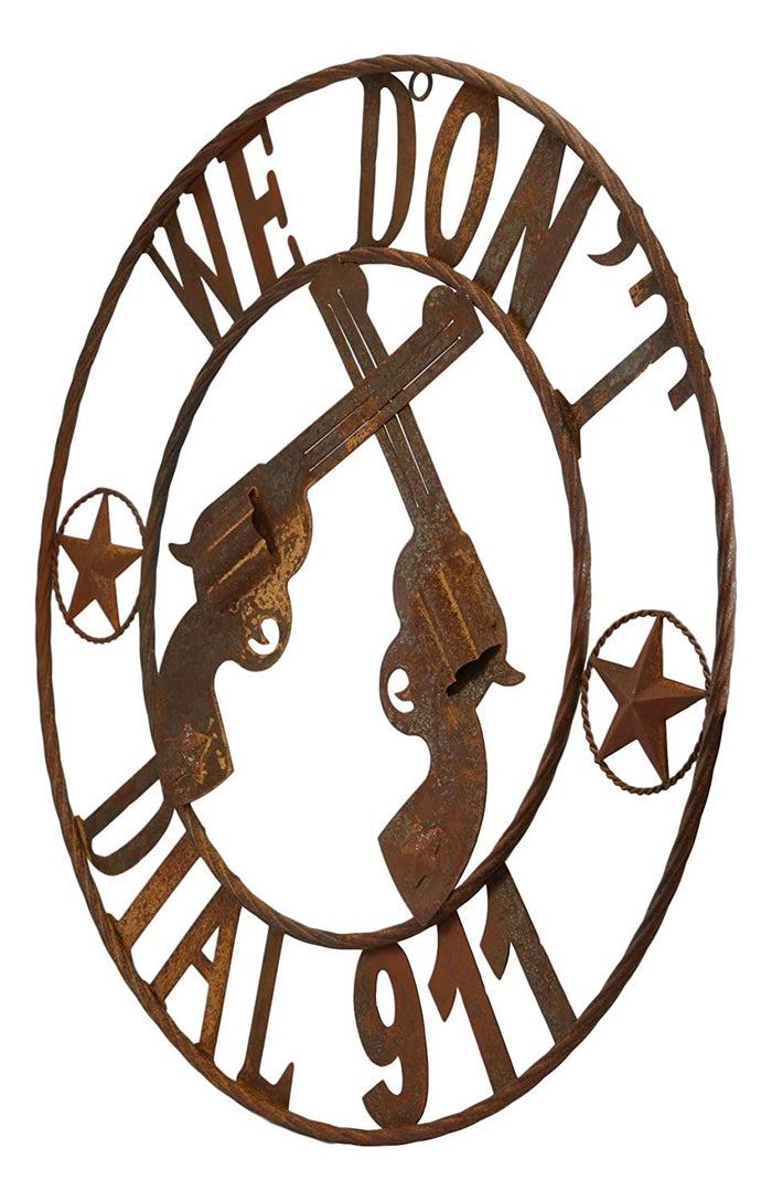 Ebros Gift Ebros Large 24 Inch Round Wild West We Don't Dial 911 Metal Wall Sign Home Decor