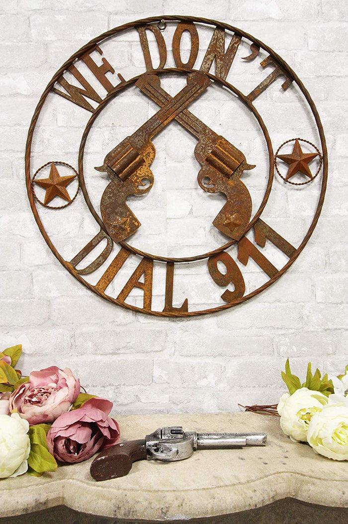 ebros gift Ebros Large 24 Inch Round Wild West We Don't Dial 911 Metal Wall Sign Home Decor