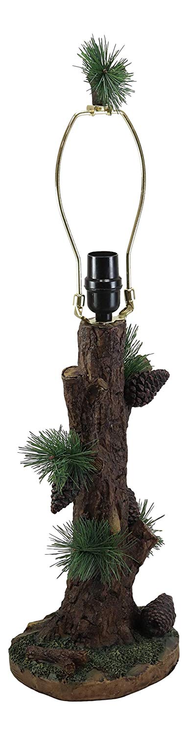 Ebros Gift Ebros Large 26.75"H Rustic Cabin Lodge Mountain Vintage Design Decor Pine Tree Needles Pinecones And Bark Textured Side Table Lamp Statue With Shade