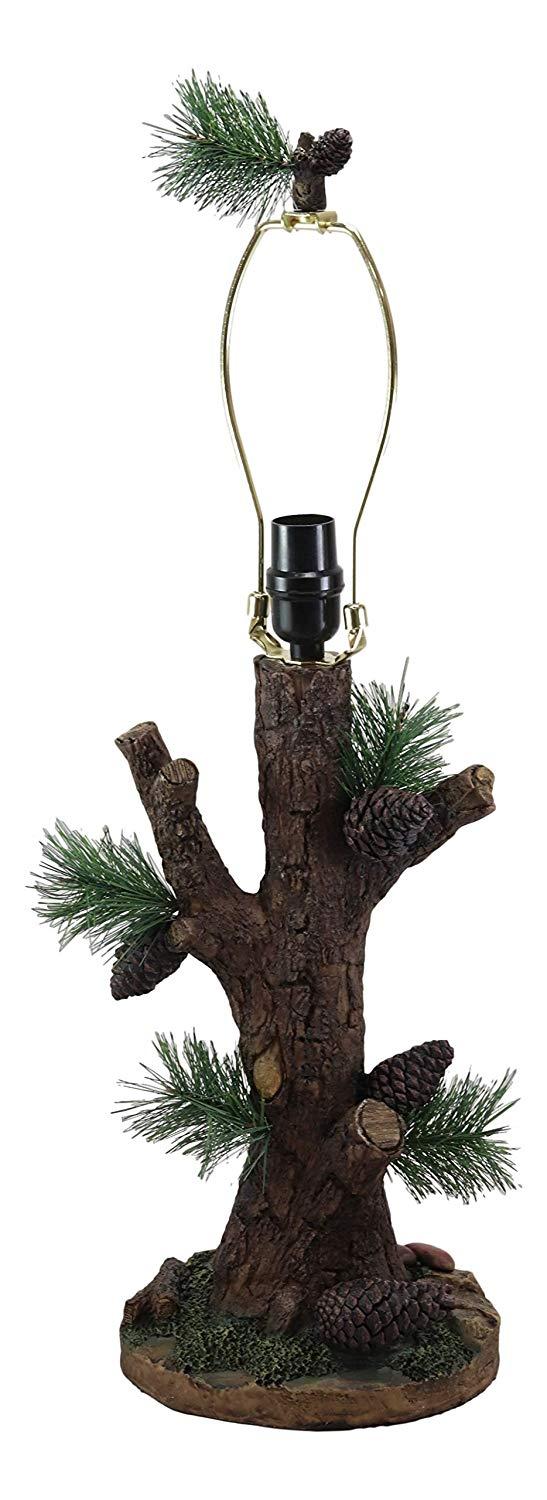 Ebros Gift Ebros Large 26.75"H Rustic Cabin Lodge Mountain Vintage Design Decor Pine Tree Needles Pinecones And Bark Textured Side Table Lamp Statue With Shade