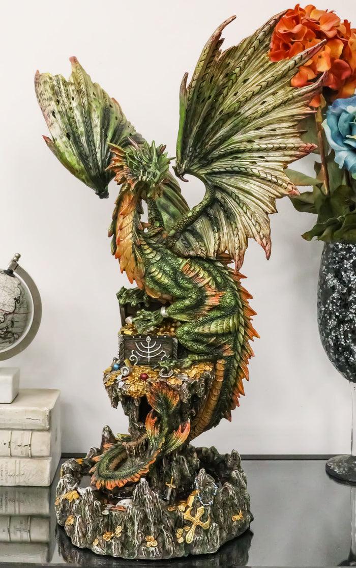ebros gift Ebros Large 26"H Green Castle Guardian Treasure Dragon Statue Fantasy Home Decor