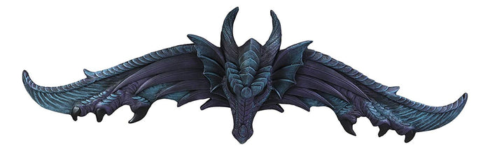 Ebros Gift Ebros Large 34.25"Wide Medieval Fantasy Midnight Blue Blood Overwatch Dragon With Open Wings Wall Decor Plaque Entrance Overdoor Pediment Door Hanger Dragons And Dungeons Halloween Wall Art Decorative