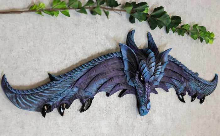 Ebros Gift Ebros Large 34.25"Wide Medieval Fantasy Midnight Blue Blood Overwatch Dragon With Open Wings Wall Decor Plaque Entrance Overdoor Pediment Door Hanger Dragons And Dungeons Halloween Wall Art Decorative