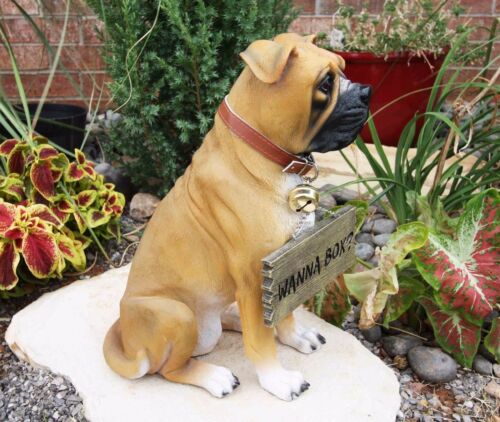 Ebros Gift Ebros Large Adorable Fawn Boxer Garden Greeter Statue With Jingle Collar 13.25" Tall