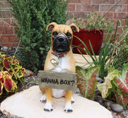 ebros gift Ebros Large Adorable Fawn Boxer Garden Greeter Statue With Jingle Collar 13.25" Tall