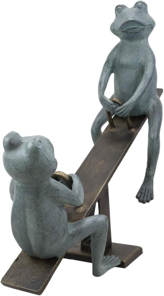 Ebros Gift Ebros Large Aluminum Father And Son Frogs On Seesaw Garden Statue 21" Long