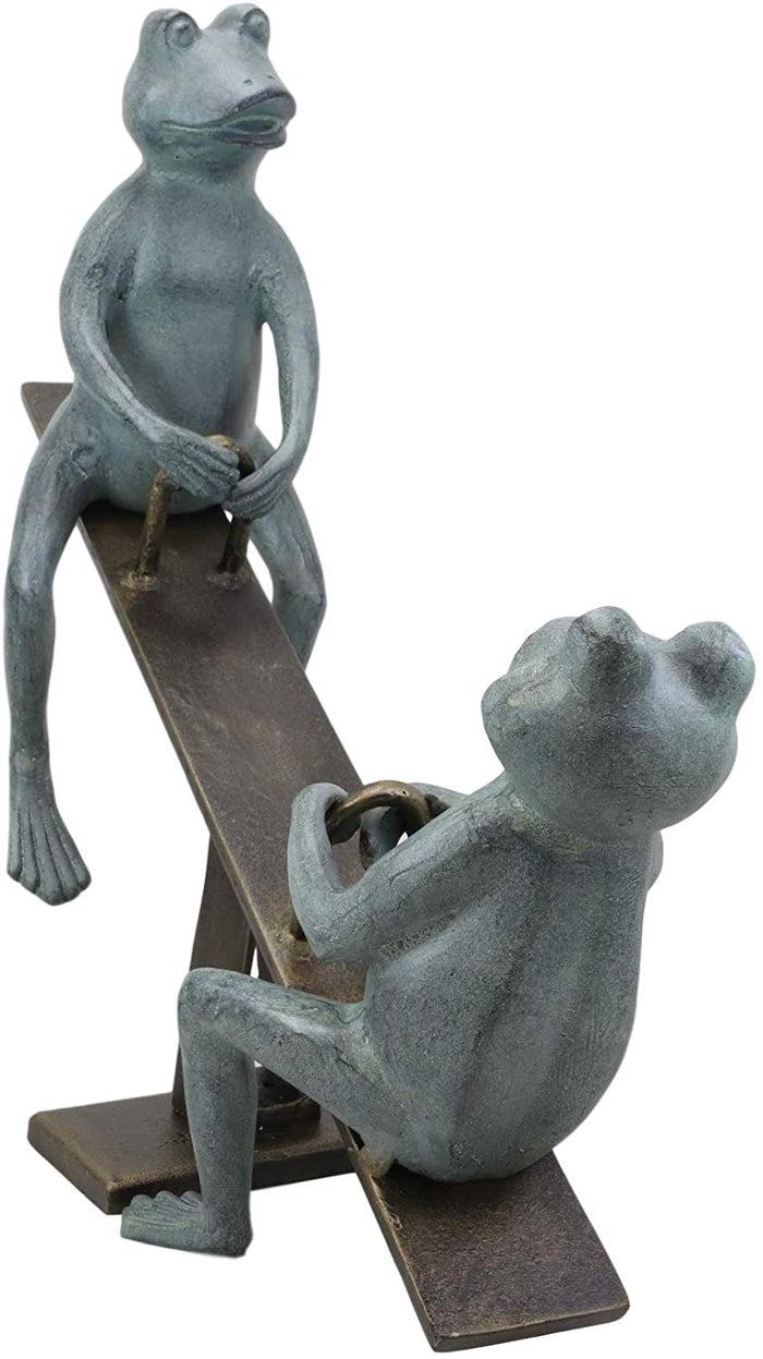 Ebros Gift Ebros Large Aluminum Father And Son Frogs On Seesaw Garden Statue 21" Long