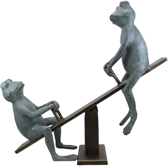 Ebros Gift Ebros Large Aluminum Father And Son Frogs On Seesaw Garden Statue 21" Long