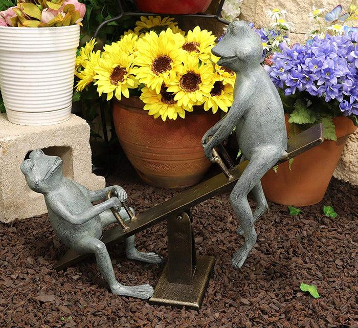 ebros gift Ebros Large Aluminum Father and Son Frogs On Seesaw Garden Statue 21" Long