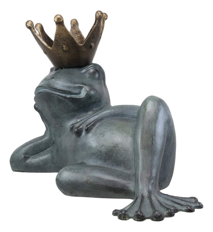 Ebros Gift Ebros Large Aluminum Metal Whimsical Lazy Summer Dreamy Frog Prince Charming With Crown Garden Bird Feeder Statue 17.25" Long Guest Greeter Home Outdoor Patio Pool Deck Flower Bed Frogs Toads Figurine