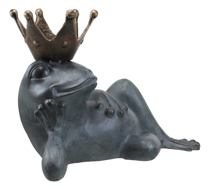 Ebros Gift Ebros Large Aluminum Metal Whimsical Lazy Summer Dreamy Frog Prince Charming With Crown Garden Bird Feeder Statue 17.25" Long Guest Greeter Home Outdoor Patio Pool Deck Flower Bed Frogs Toads Figurine